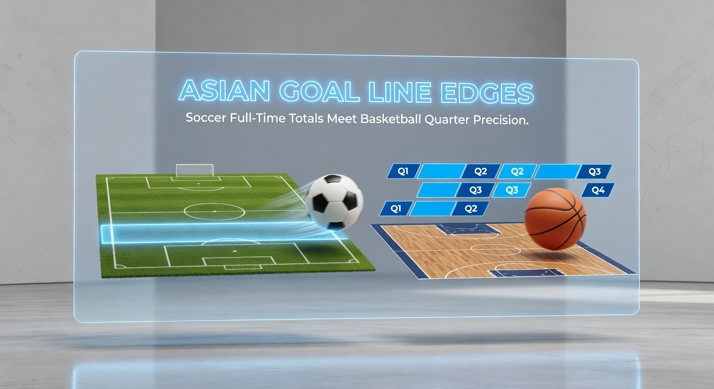 Dynamic soccer action showing goal line markers overlaid on a full-time match scoreboard, highlighting total goals precision