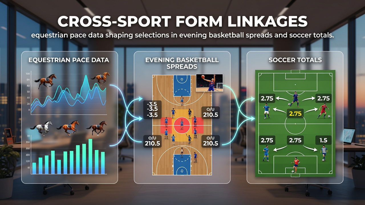 Equestrian race pace charts overlaid with basketball arena and soccer pitch graphics
