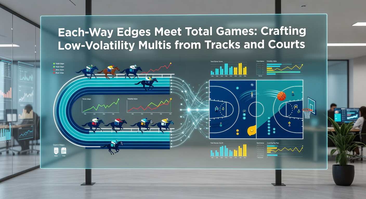 Vibrant scene of a horse racing track merging visually with a tennis court, symbolizing combined betting strategies