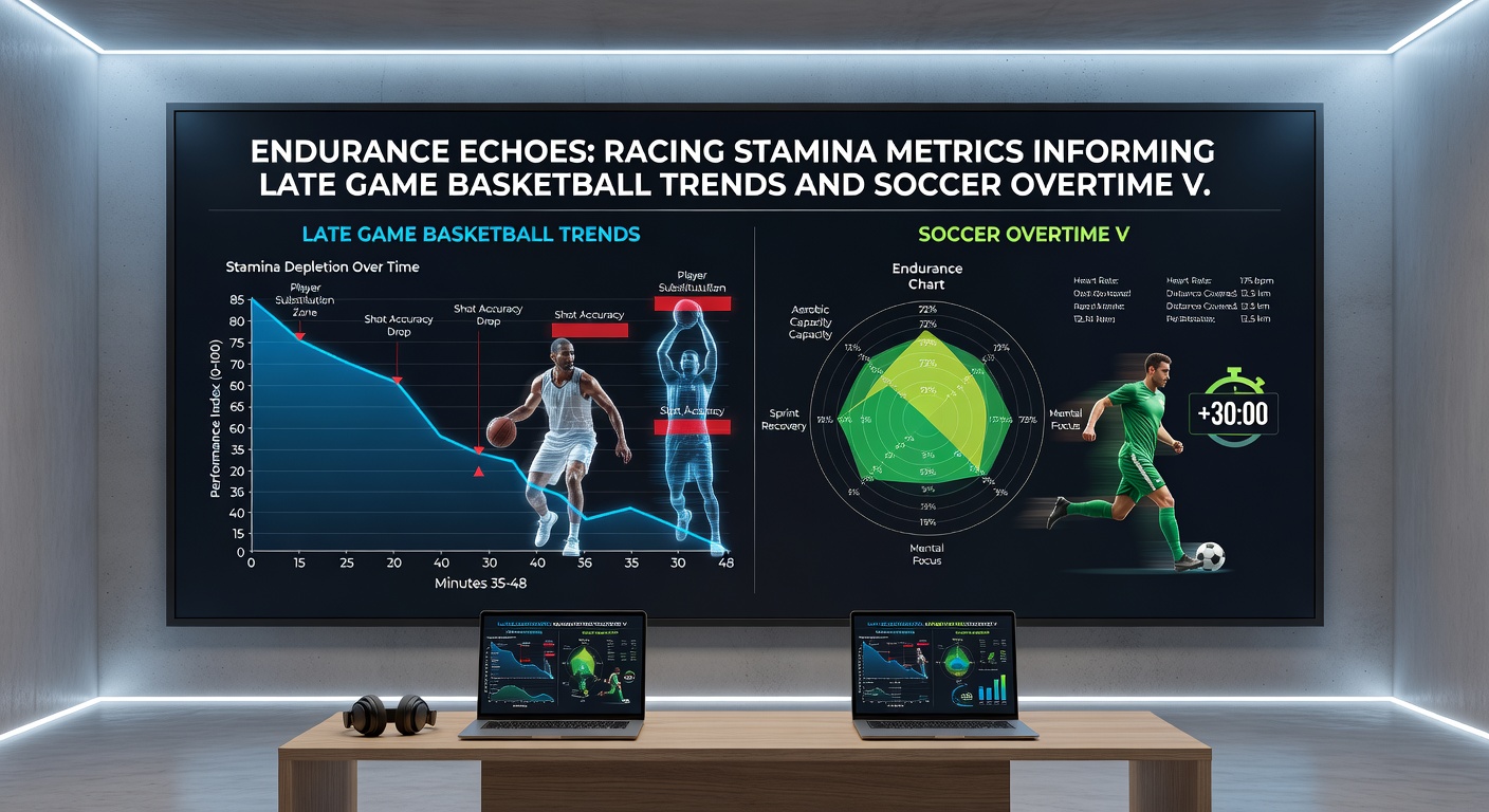 Soccer players in overtime alongside stamina graphs borrowed from horse racing performance logs