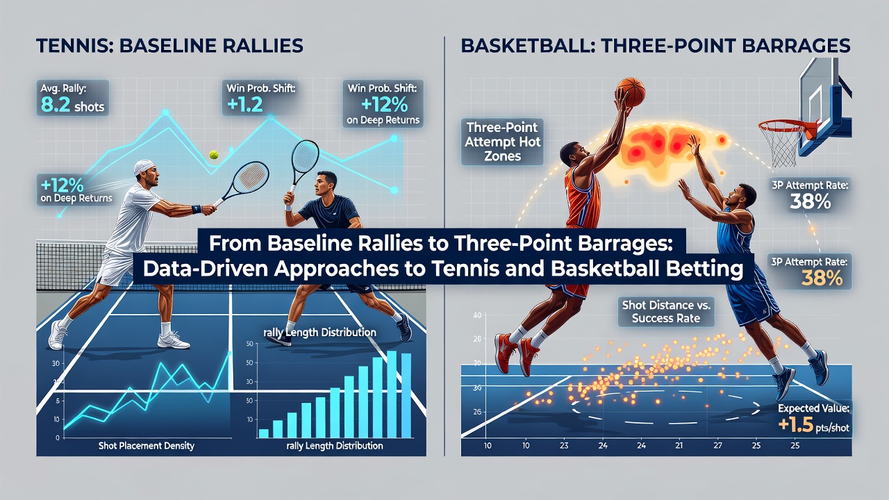 Analytics dashboard showing basketball three-point attempt trends and player efficiency ratings
