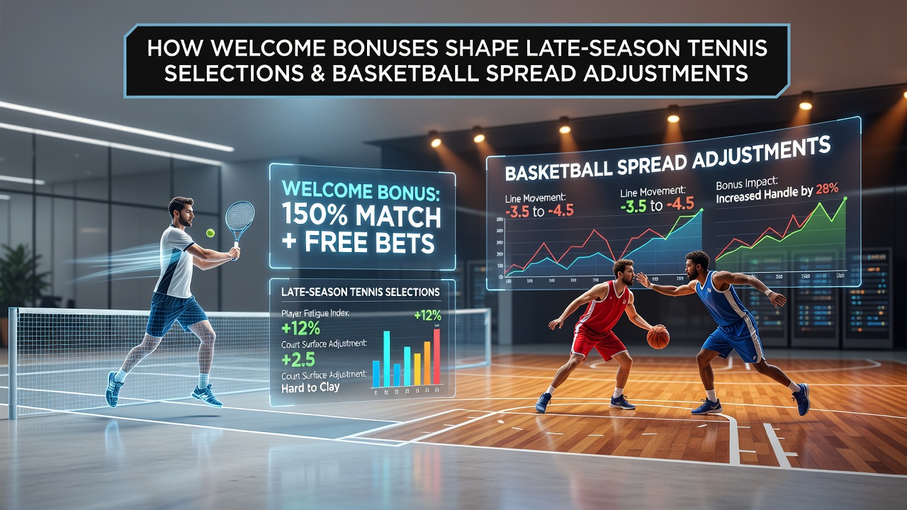 Basketball court with spread betting odds displayed on screens