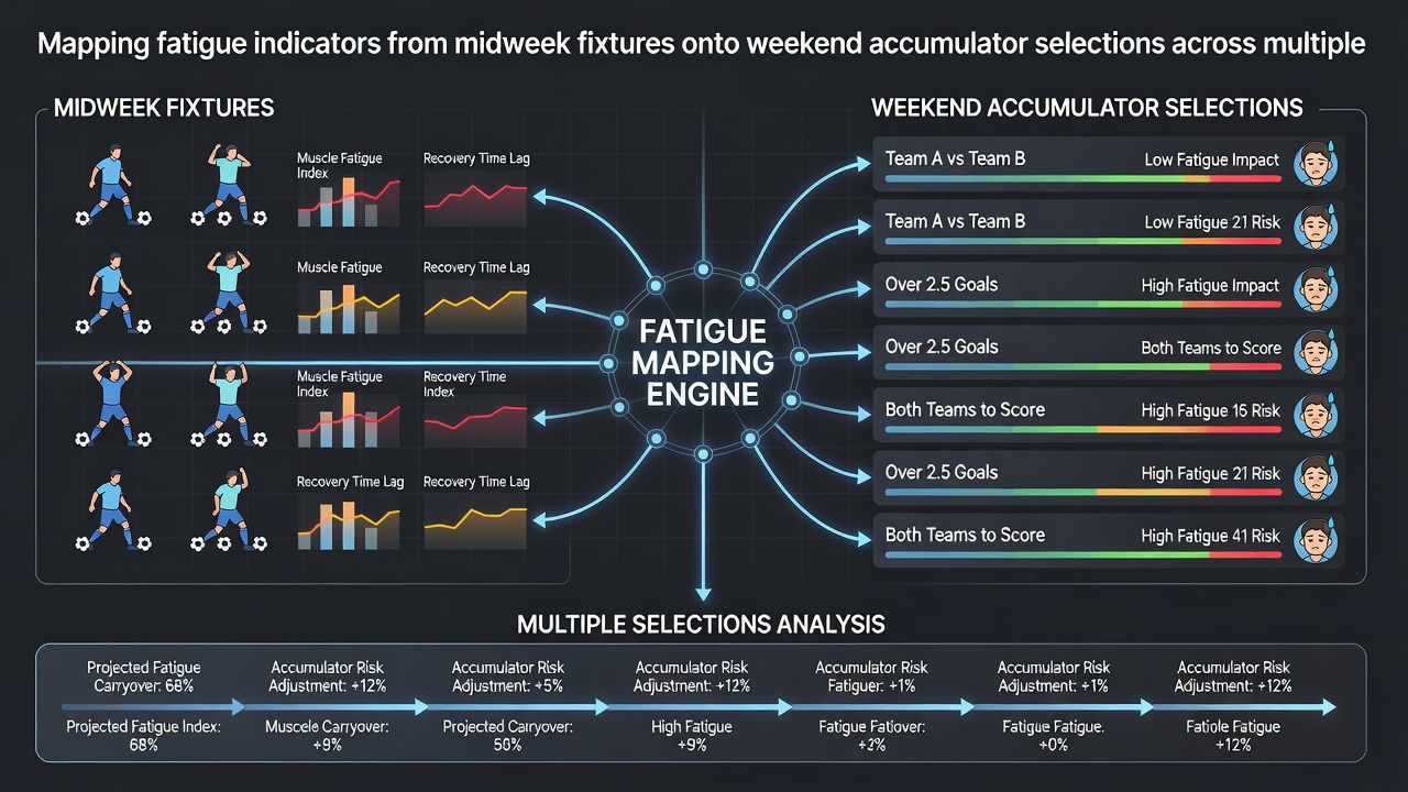Infographic displaying midweek workload graphs mapped to weekend betting selections in multiple sports