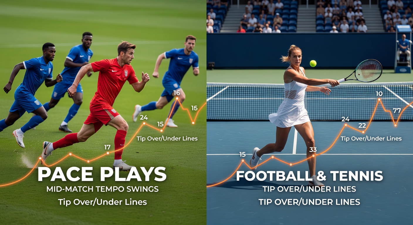 A dynamic split-image showing a tense football counter-attack and a prolonged tennis rally, highlighting mid-match tempo shifts