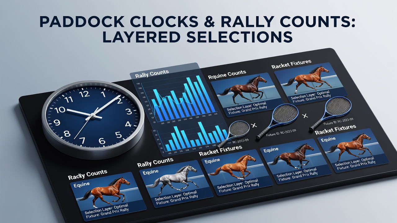Paddock clock timing displays alongside tennis rally count overlays on betting interfaces