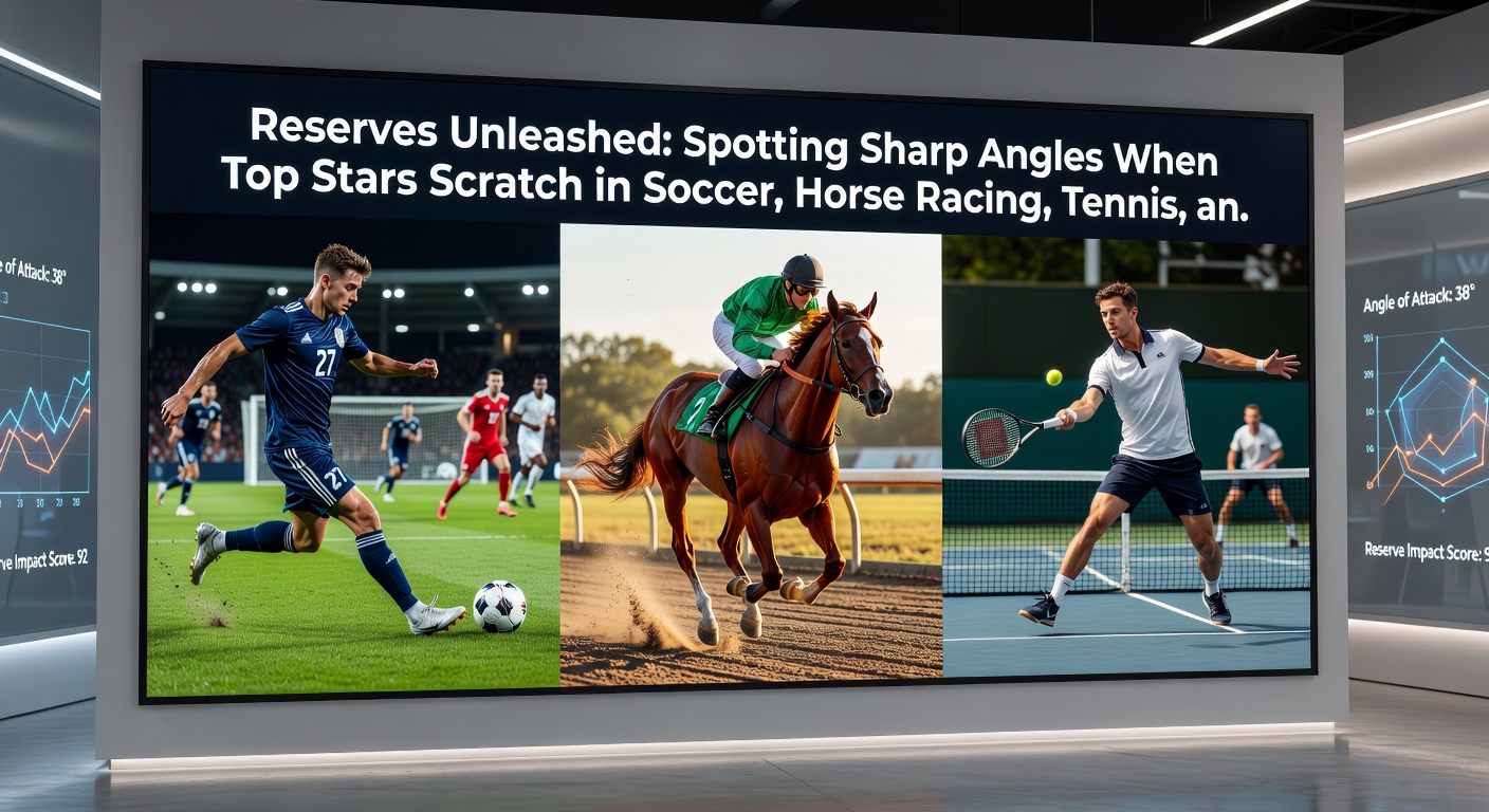 Close-up action shots of a tennis reserve acing a serve, a basketball sixth man dunking, a soccer bench hero celebrating, and a horse surging past scratches in the final furlong