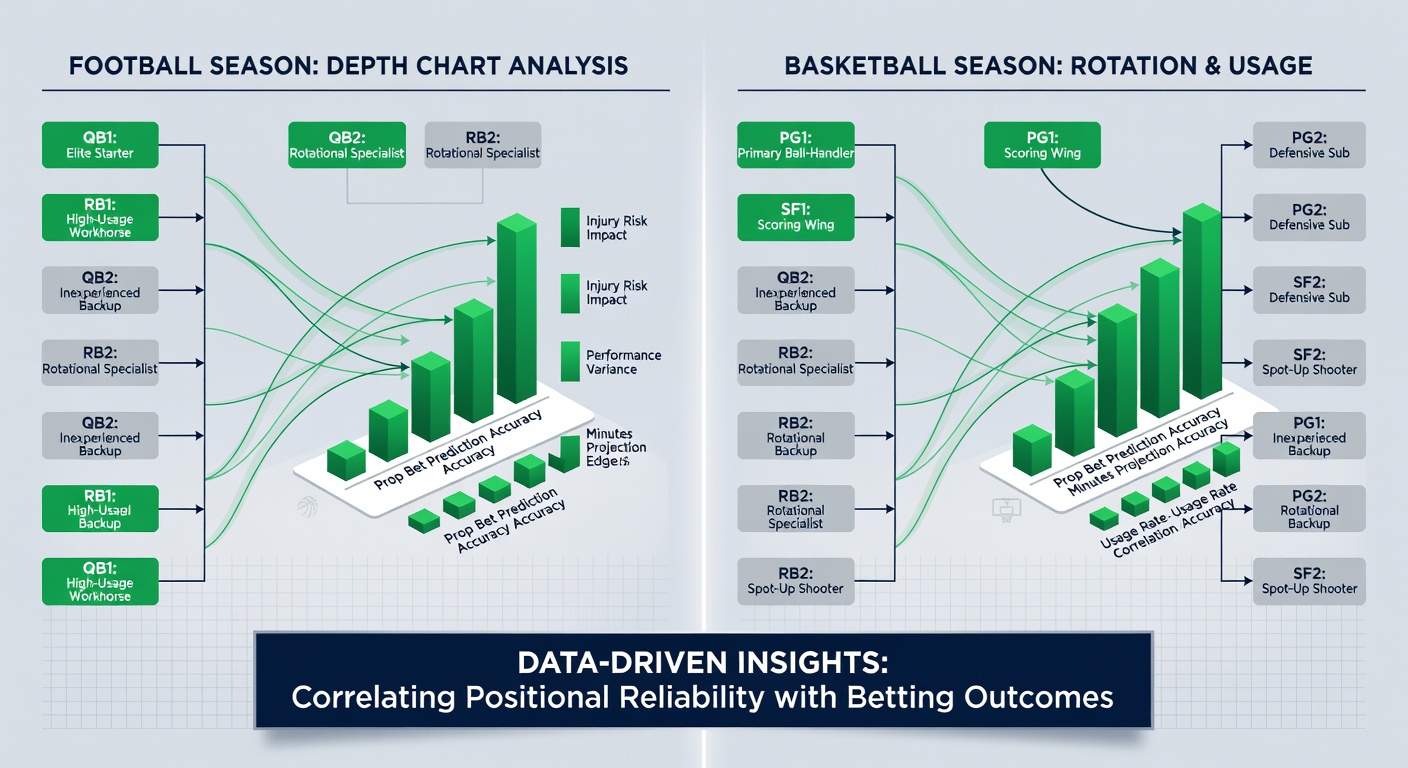 Basketball roster depth chart illustrating bench rotations used for prop bet predictions