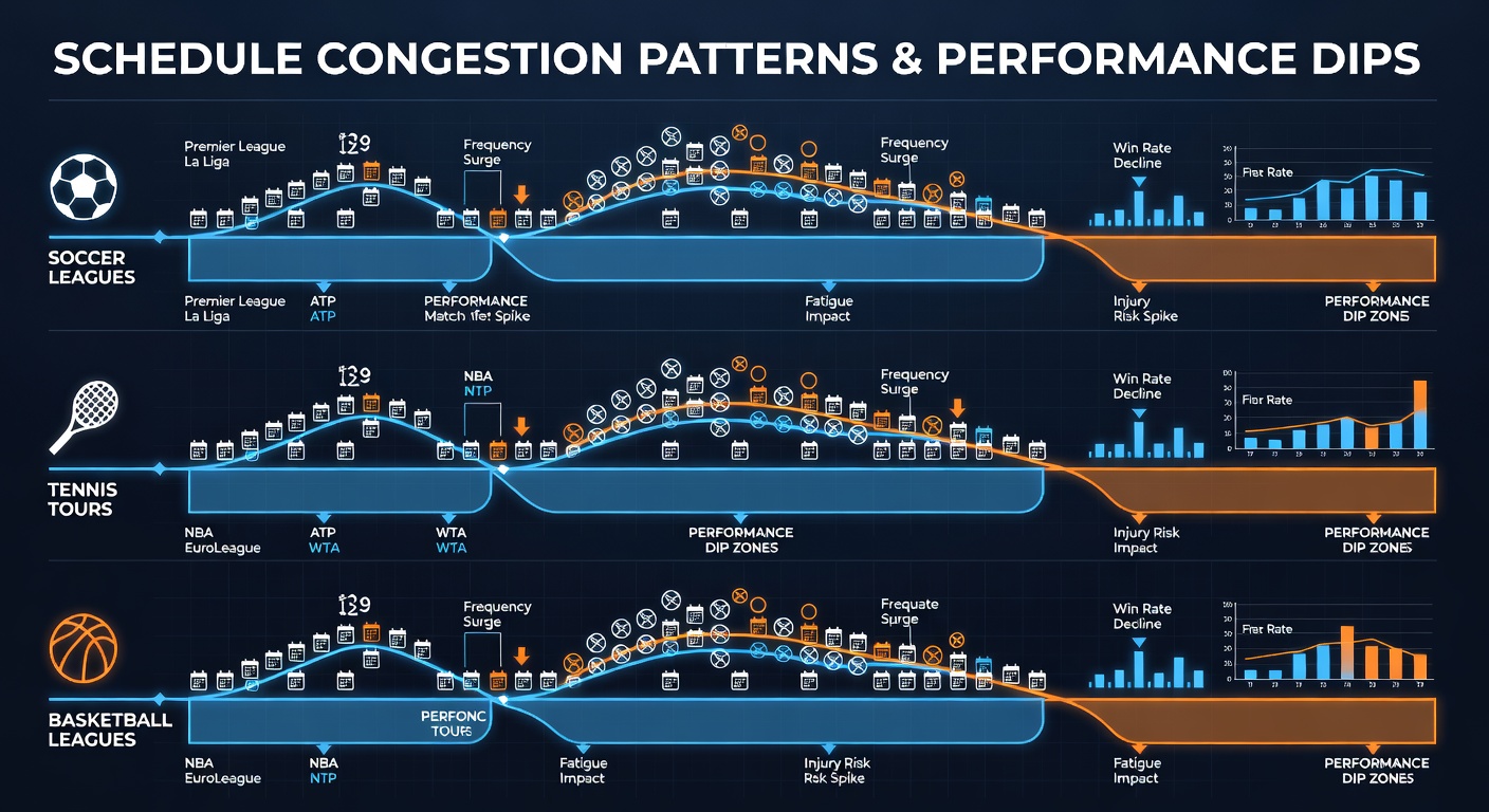 Visual representation of congested league calendars showing overlapping fixtures across soccer, tennis, and basketball seasons