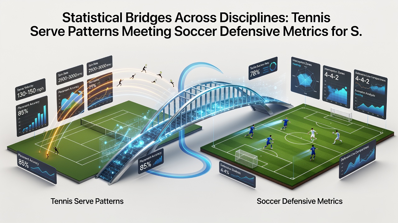 Data visualization charts showing tennis serve heatmaps aligned with soccer defensive line graphs