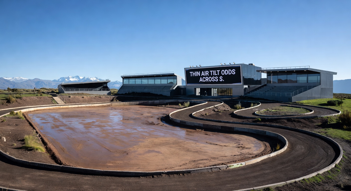 Close-up of a slick clay tennis court surface during a rally, with players sliding on the grippy yet slippery red dirt under stadium lights